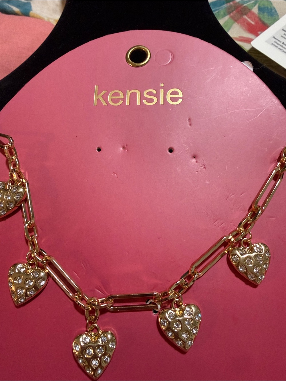 NWT 16” Kenzie Gold Heart Charm paperclip chain Necklace with glitz